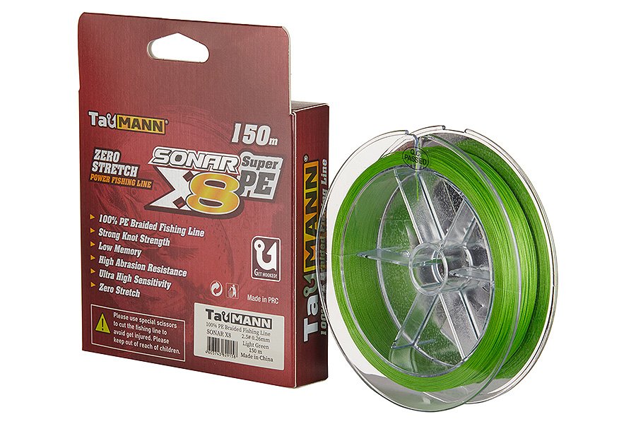 Леска плетёная TauMANN Sonar PE X8 150m #2.0 (0.23mm) Light Green