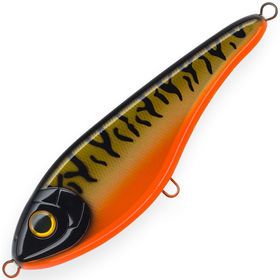 Воблер Джеркбейт Strike Pro Buster Jerk II Shallow Runner,  120 мм,  37 гр,  Загл. 0, 3м.-2, 0м.,  Медленно всплывающий,  цвет: C662 Hot Orange Bandit,  WOLF COLOR,  (EG-049#C662F)