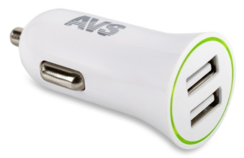 Автомобильное зарядное устройство AVS (2USB,  2.4А) белый UC-522