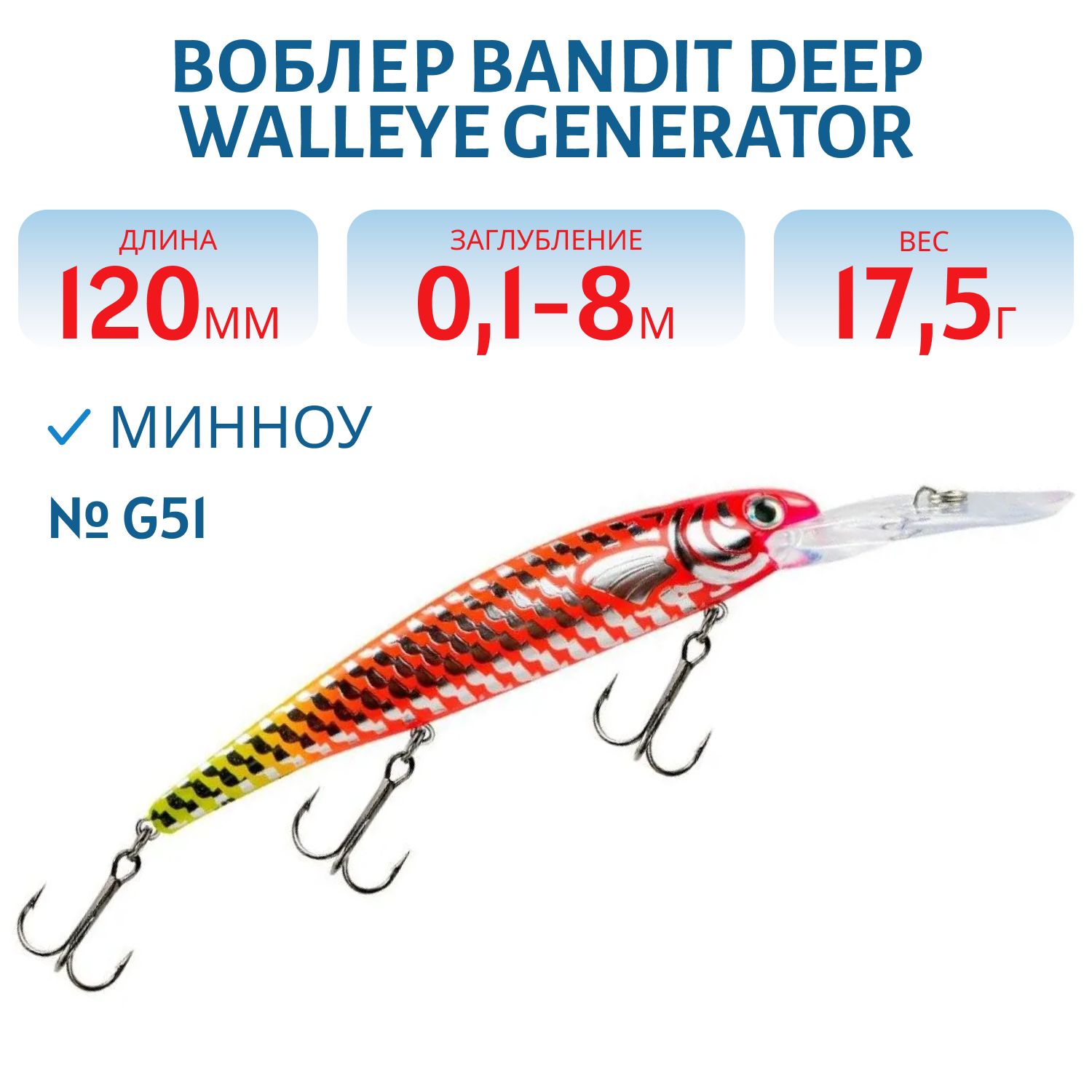 Воблер BANDIT DEEP WALLEYE GENERATOR G51