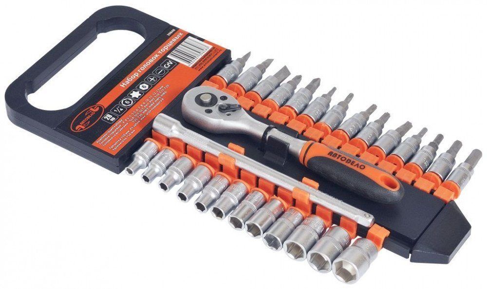 Набор головок 1/4" (28пр.) (головки и головки со вставками) холдер АвтоДело 39848