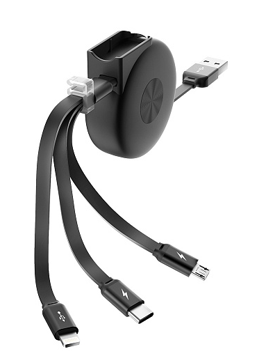 Кабель SLIDE USB - 3в1 (microUSB,  lightning,  type-C) (1м,  2, 1А) раздвижной OLMIO (40361)