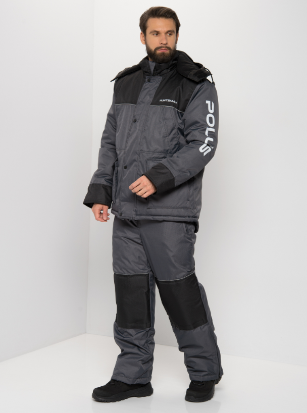 Костюм зимний Huntsman Полюс,  ткань Cell,  до -40°С,  цвет Серый/Черный (Размер: 60-62,  Рост: 182-188)