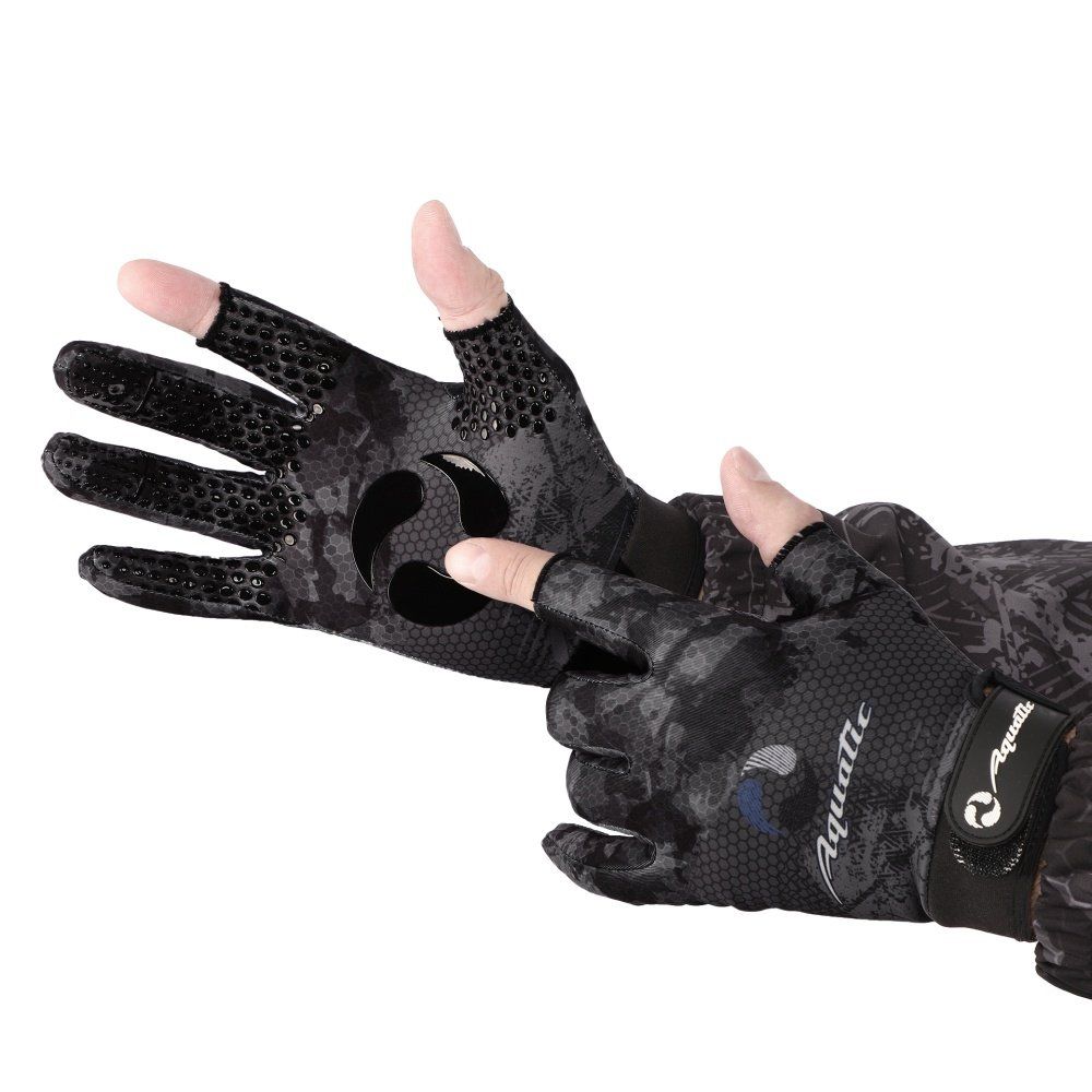 Перчатки демисезонные без пальцев softshell ПЧ-10 (Цвет - CAMO BLACK,  размер L,  фирменная печать AQUATIC)
