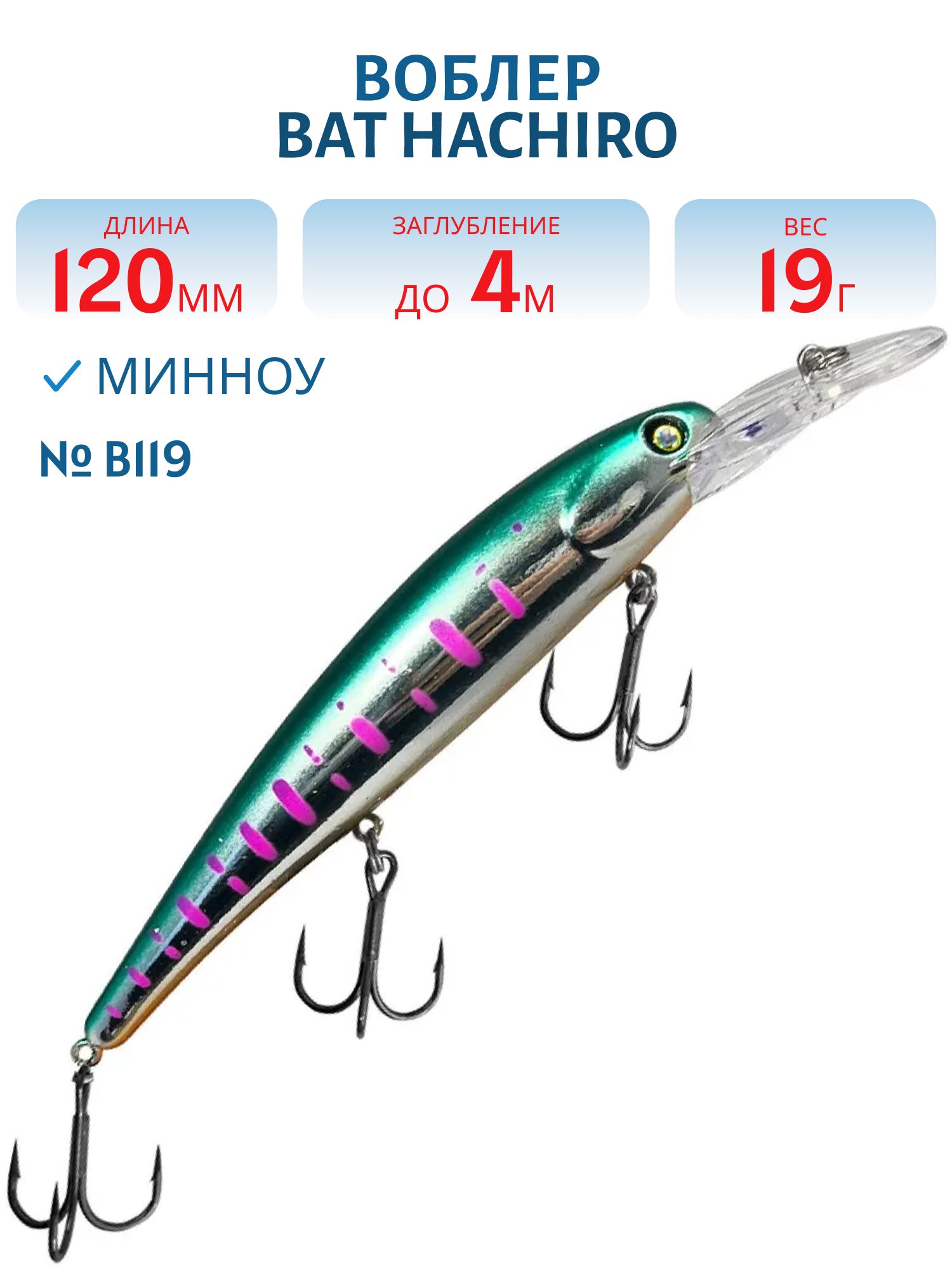 Воблер BAT Hachiro (V) BT010 (120 mm.; 19 g.; 4 m.) # B119