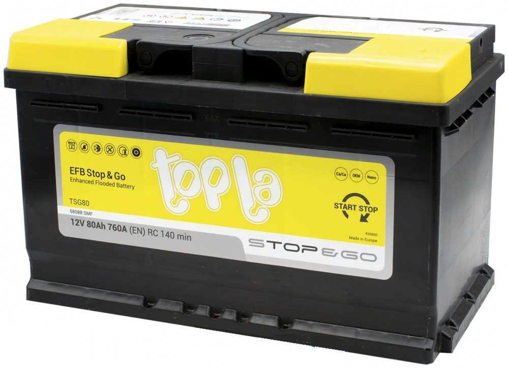 80 TOPLA STOP&GO EFB Евро Аккумулятор зал/зар 58088