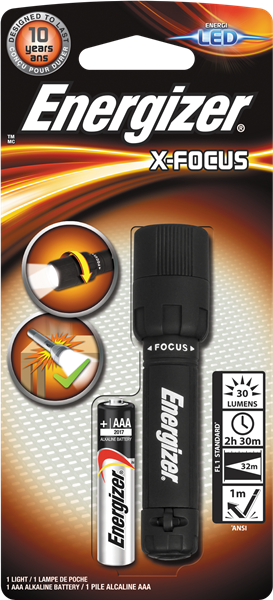Фонарь суперярк. рег.фокуса 1LED LØ 9х2см X-FOCUS +батарейки Energizer 30 люм 