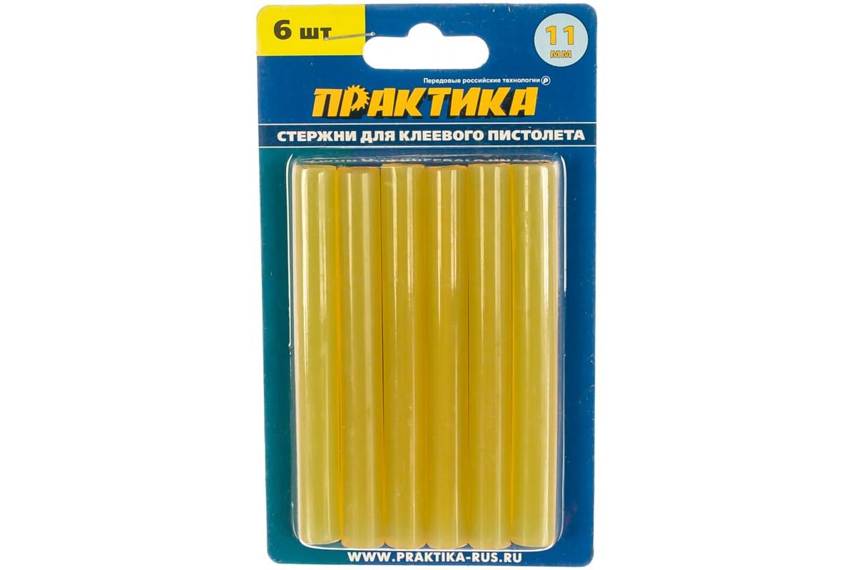 Клей для термопистолета Ø11мм (L=100мм) желтый (6шт.) ПРАКТИКА (641-633)