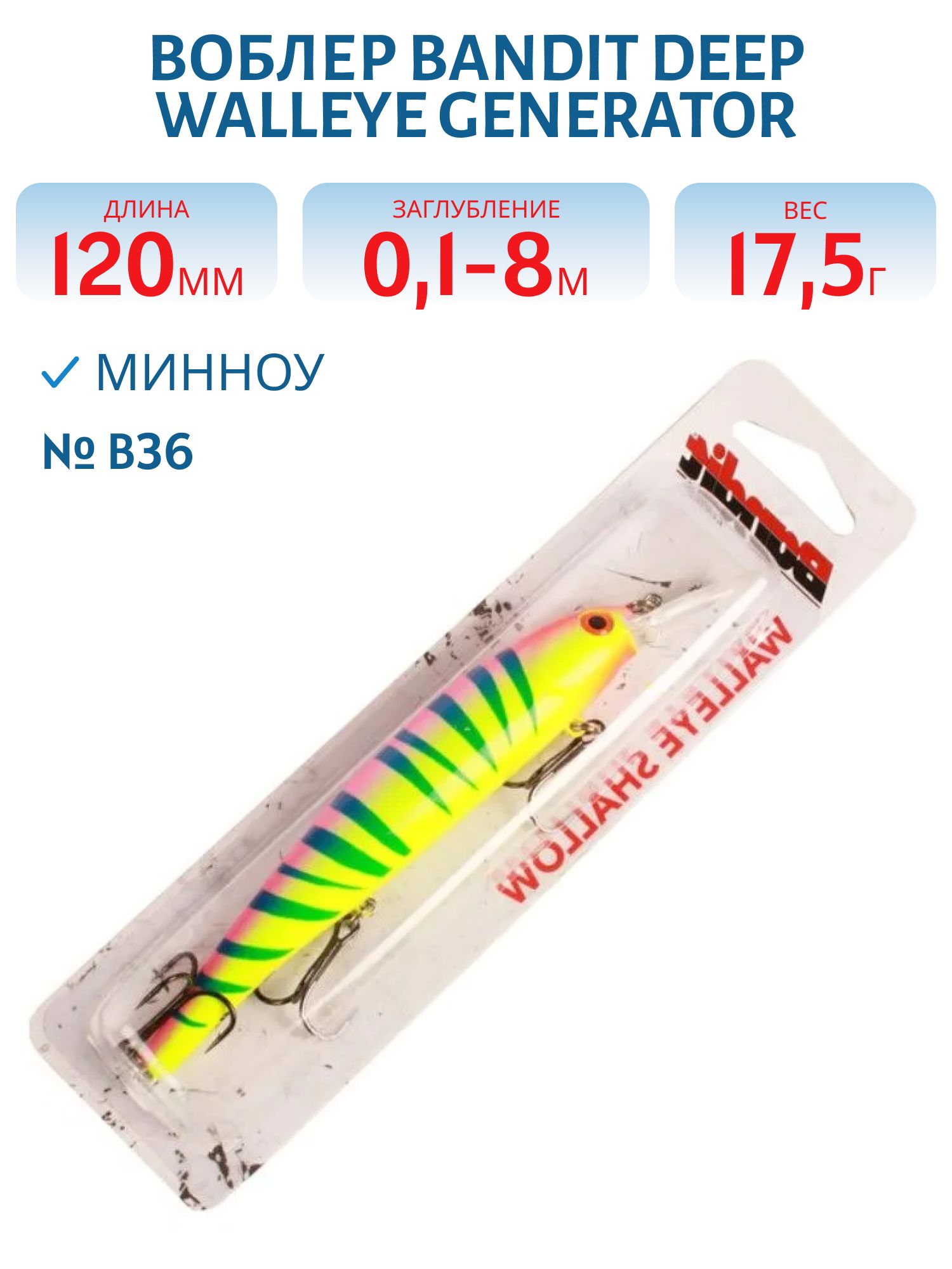 Воблер BANDIT SHALLOW WALLEYE B36