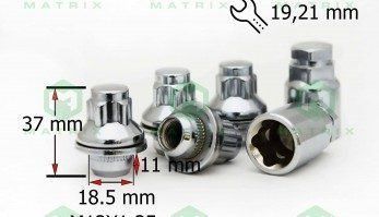 Секретки гайка 12*1.5 37 закр. шайба d18.5  4шт.+2ключа MATRIX 436445X2