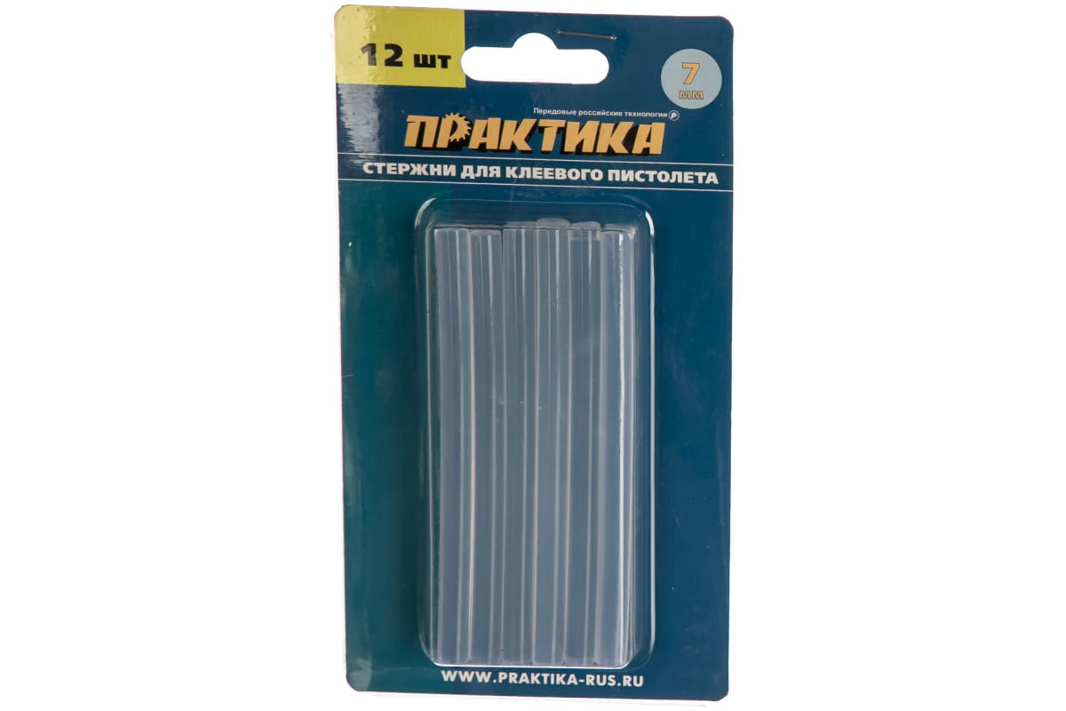 Клей для термопистолета Ø7мм (L=100мм) прозрачный (12шт.) ПРАКТИКА (641-572)
