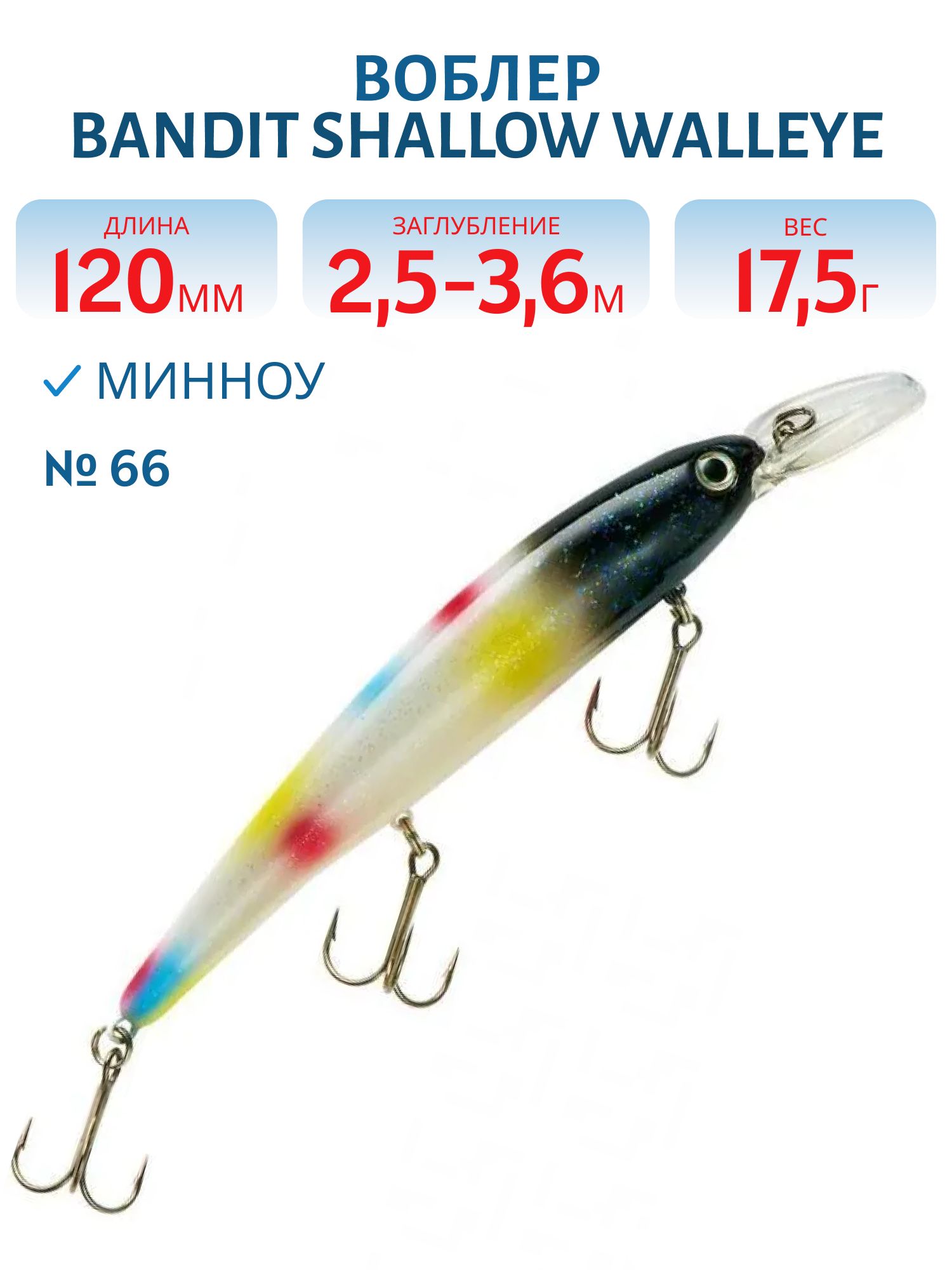 Воблер BANDIT SHALLOW WALLEYE 66