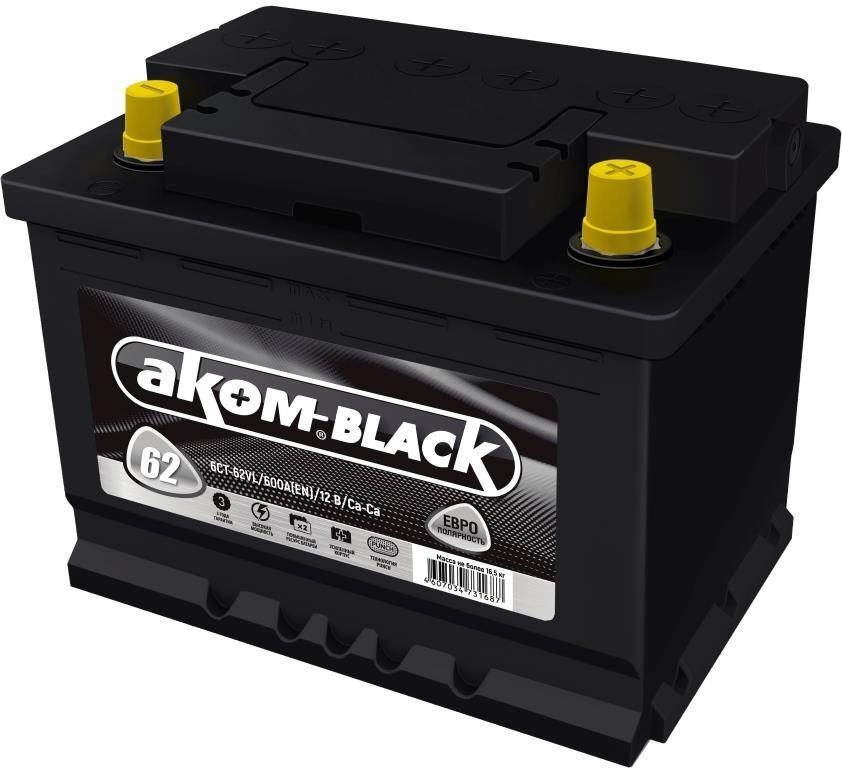 6СТ 62 АКОМ BLACK ЕВРО Аккумулятор зал/зар