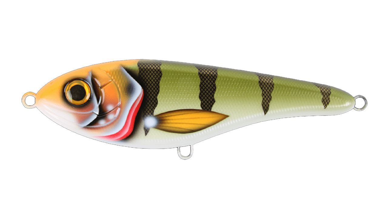 Воблер Джеркбейт Strike Pro Buster Jerk Shallow Runner,  150 мм,  64, 5 гр,  Загл. 1, 0м.,  Медленно всплывающий,  цвет: CWC011 Lightning Perch,  (EG-048S#CWC011)