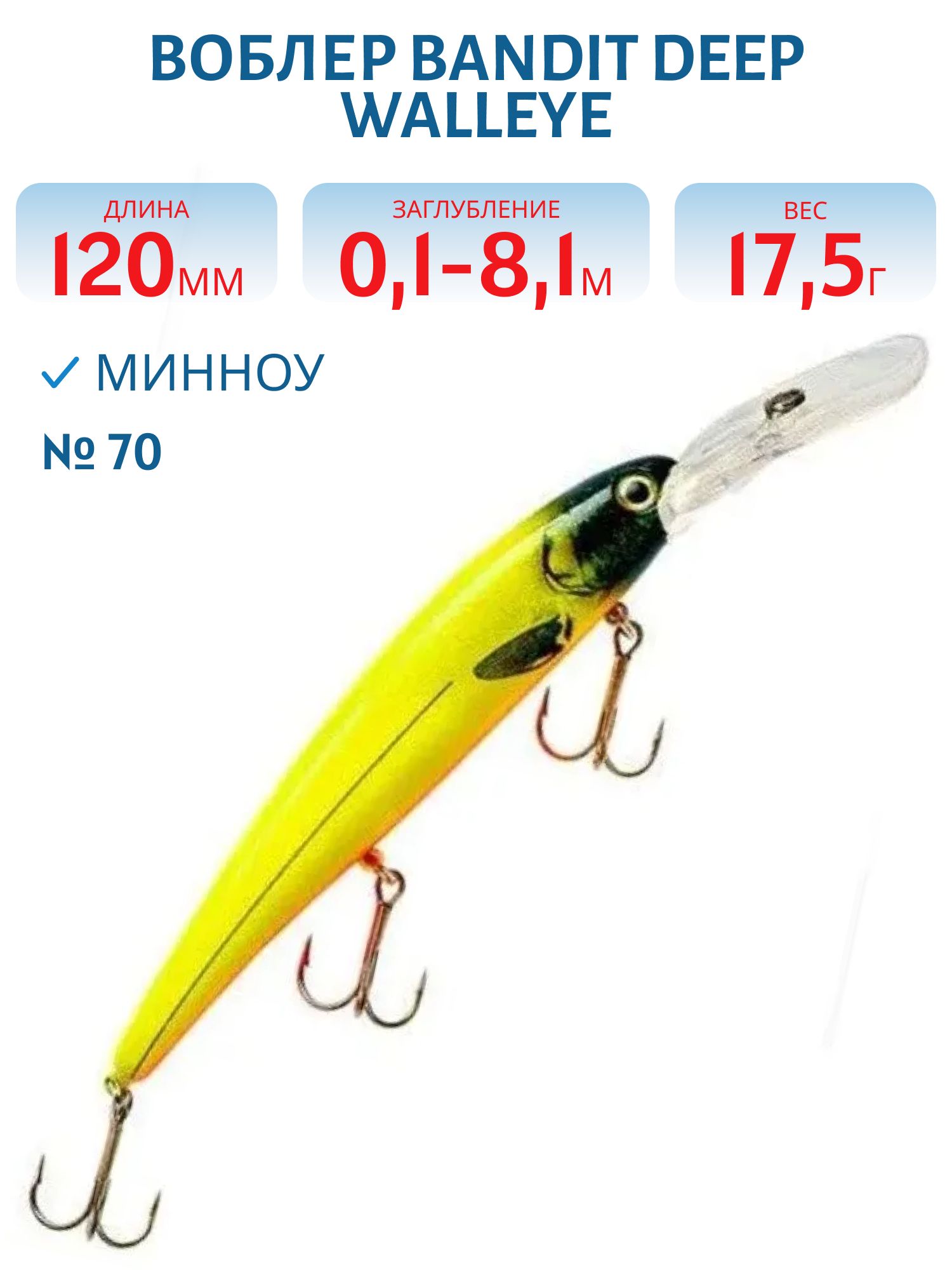 Воблер BANDIT DEEP WALLEYE 70