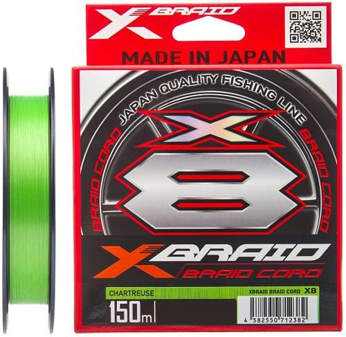 Шнур YGK X-Braid Braid Cord X8 150m Chartreuse #0.8,  0.148мм,  16lb,  7.2кг