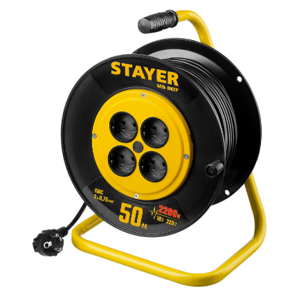 Удлинитель силовой на катушке,  4 розетки,  50м STAYER S-207 (55073-50) 