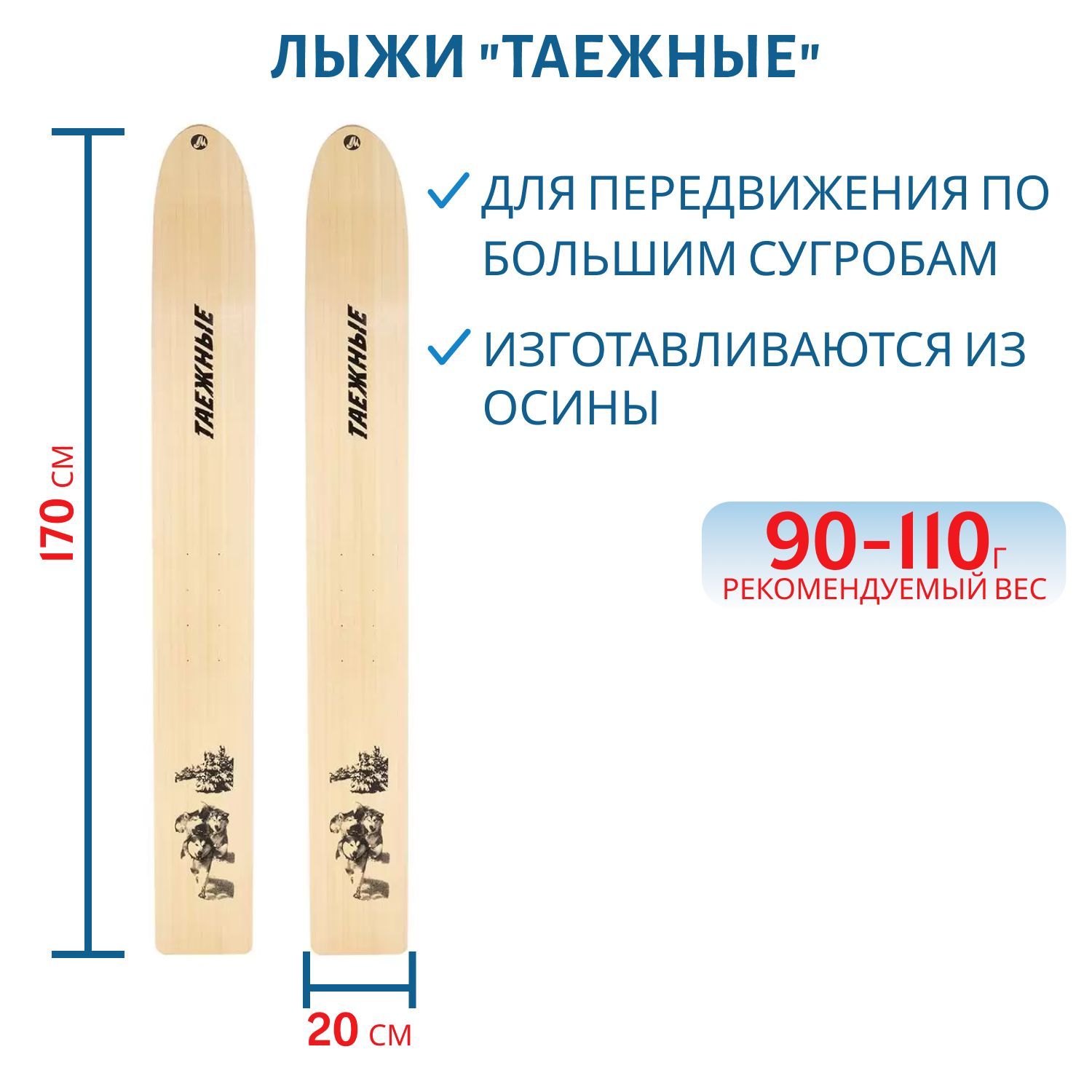 Лыжи дерево "ТАЁЖНЫЕ" 170/20 см.