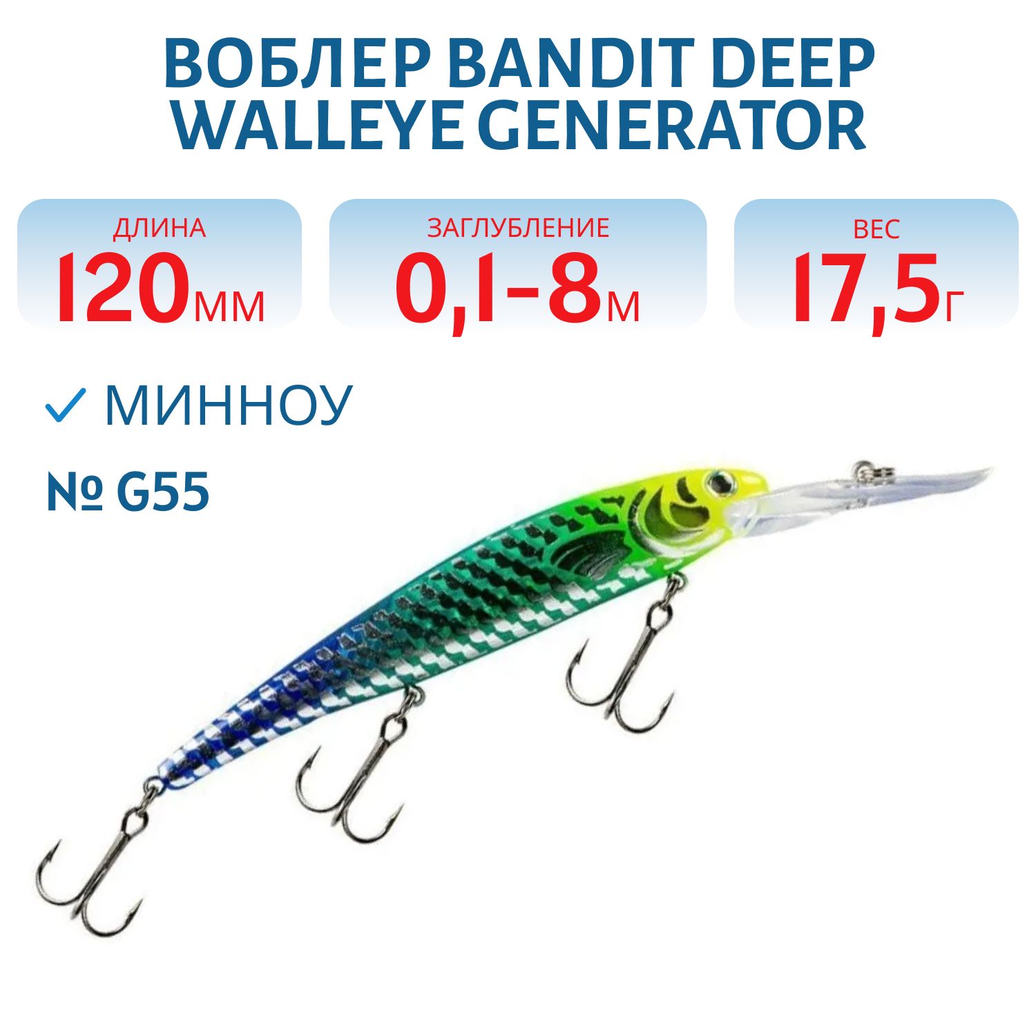 Воблер BANDIT DEEP WALLEYE GENERATOR G55