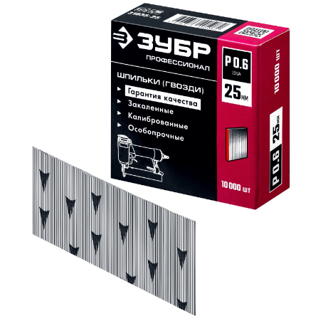 Гвозди для пневмонейлера (P0.6,  L=25мм) (10000шт.) ЗУБР (31835-25)