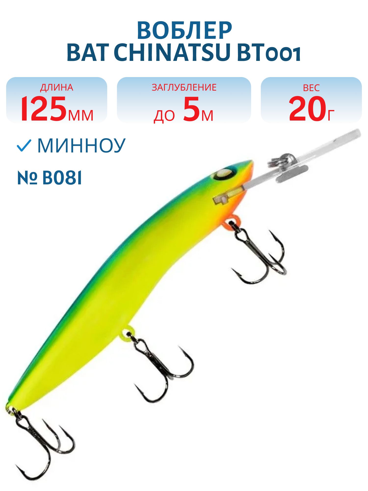 Воблер BAT CHINATSU BT001 (125 мм.,  20 гр. 5 м.) Цвет B081