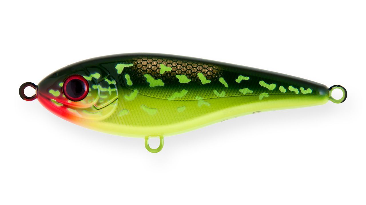 Воблер Джеркбейт Strike Pro Buster Jerk Shallow Runner,  150 мм,  64, 5 гр,  Загл. 1, 0м.,  Медленно всплывающий,  цвет: C202F Hot Pike,  (EG-048S#C202F)