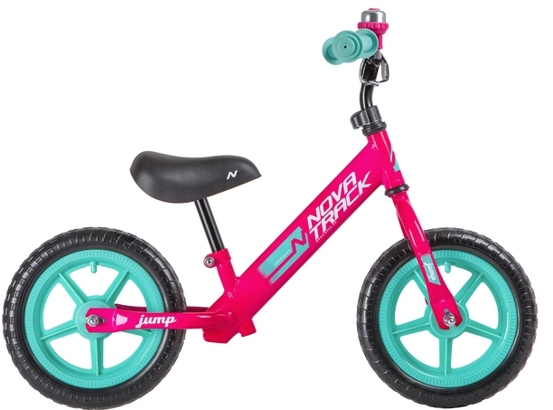 Беговел 12" Novatrack JUMP рама сталь (розовый)