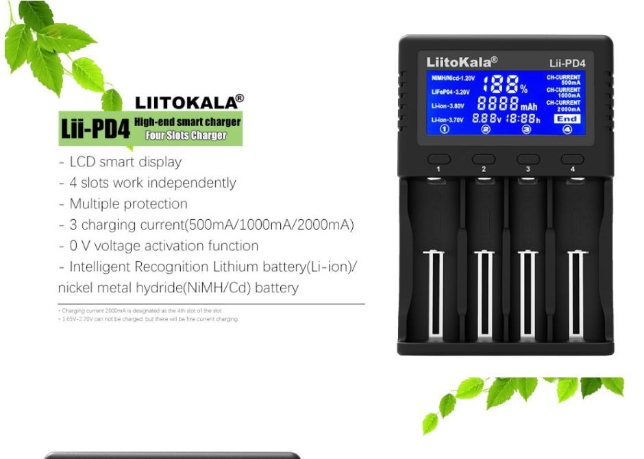 Зарядное устройство LiitoKala Lii-PD-4/зарядка для АА и ААА 18650 21700 26650 20700