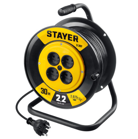 Удлинитель силовой на катушке,  4 розетки,  30м STAYER S-207 (55073-30) 