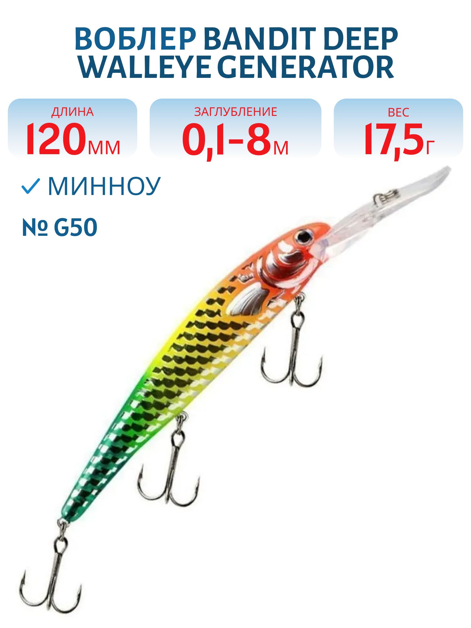 Воблер BANDIT DEEP WALLEYE GENERATOR G50