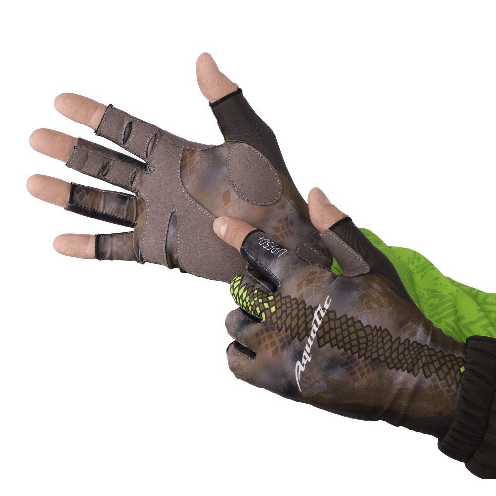 Перчатки для рыбалки летние Aquatic UPF50+ (цвет: carp camo bronze,  размер S/M)