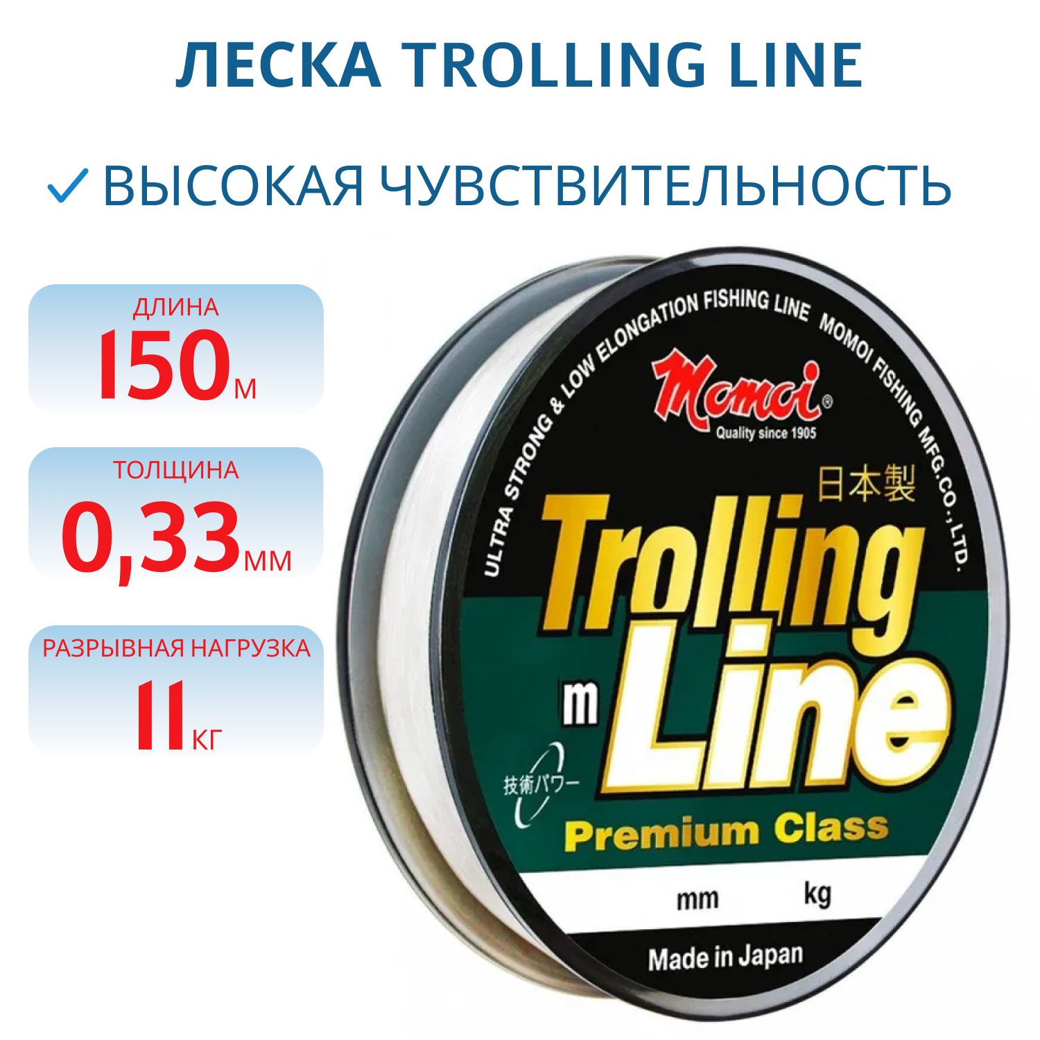 Леска Trolling Line  0, 33мм, 11, 0 кг, 150 м,  прозрачная (шт.)