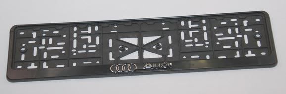 Рамка номерного знака с защелкой серебро с надписью "AUDI" рельеф