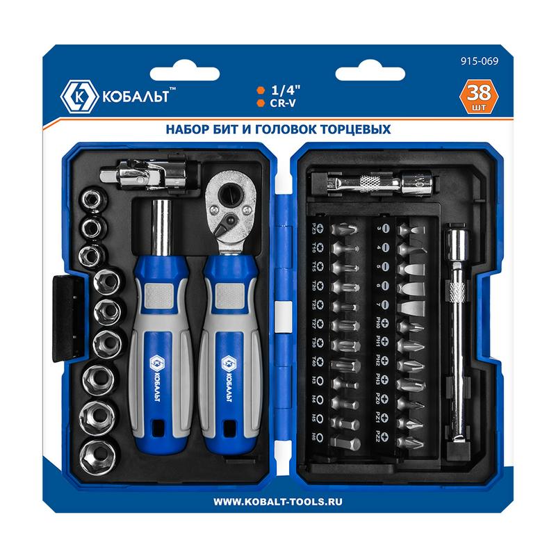 Набор инструментов 38 предметов 1/4" кейс КОБАЛЬТ (915-069)