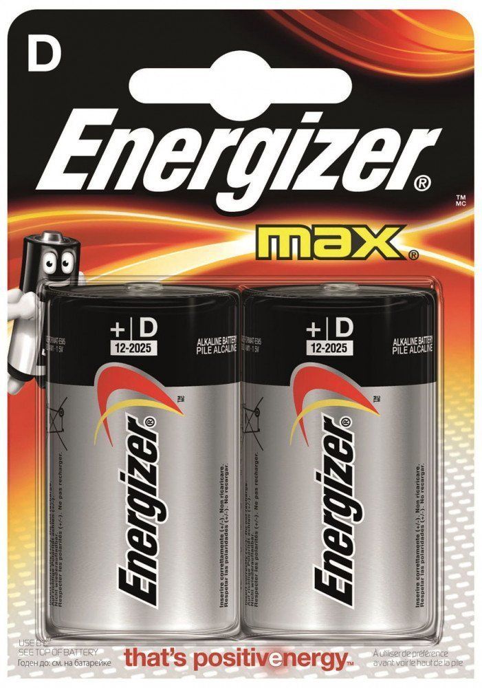 Батарейка LR20 (D) BL2 алкалиновая Alkaline Max Energizer E301533400/мототехника/