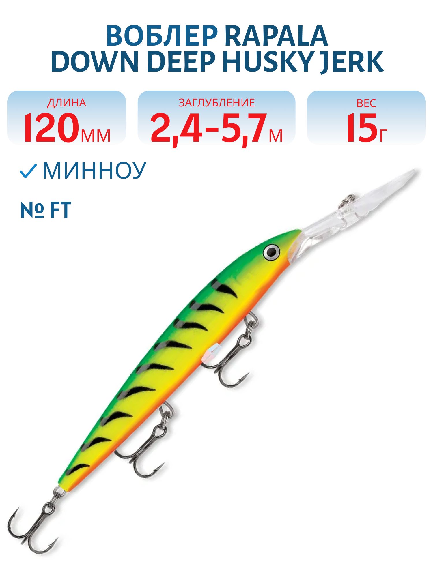 Воблер Rapala Down Deep Husky Jerk 12 /FT
