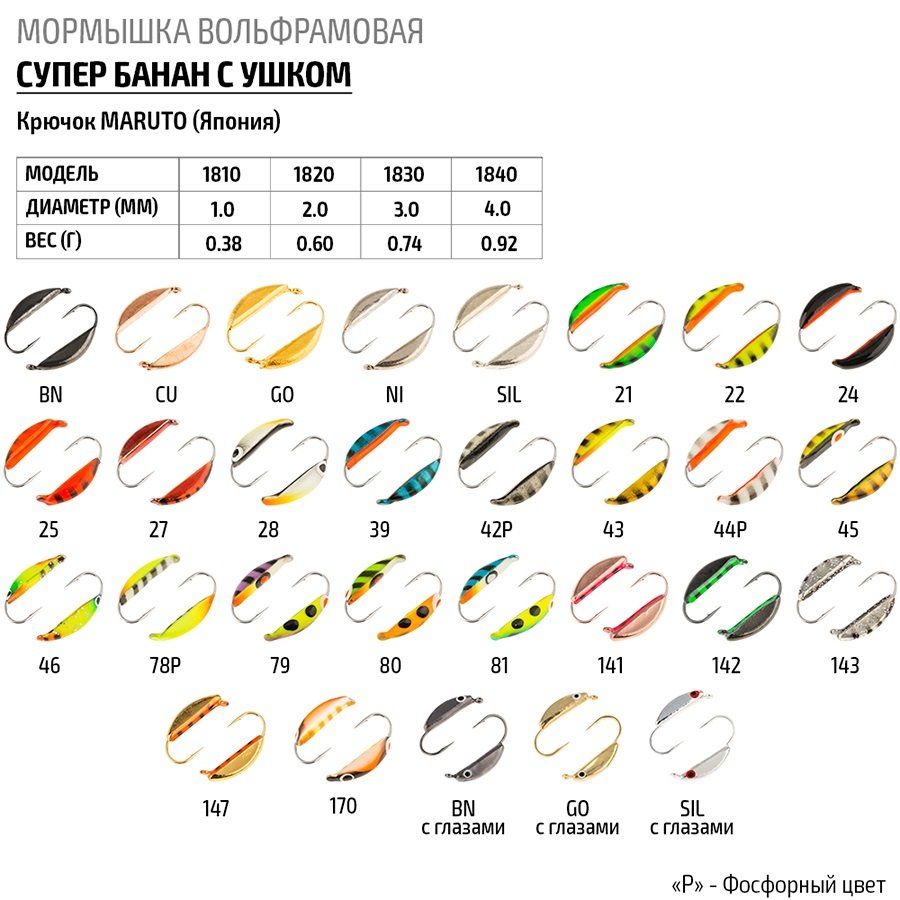 Мормышка W Spider Супер банан с ушком 4, 0 мм 0, 92 гр. с глазами BN