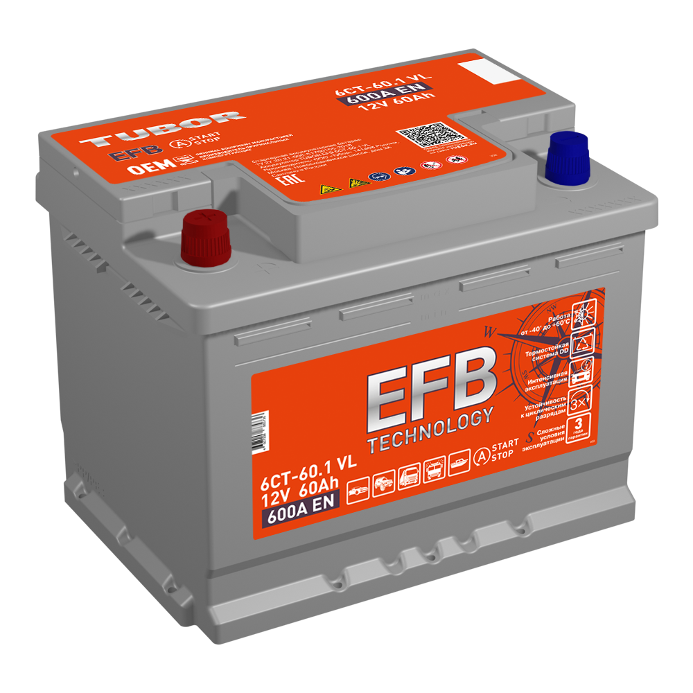 6СТ 60 TUBOR EFB Аккумулятор зал/зар
