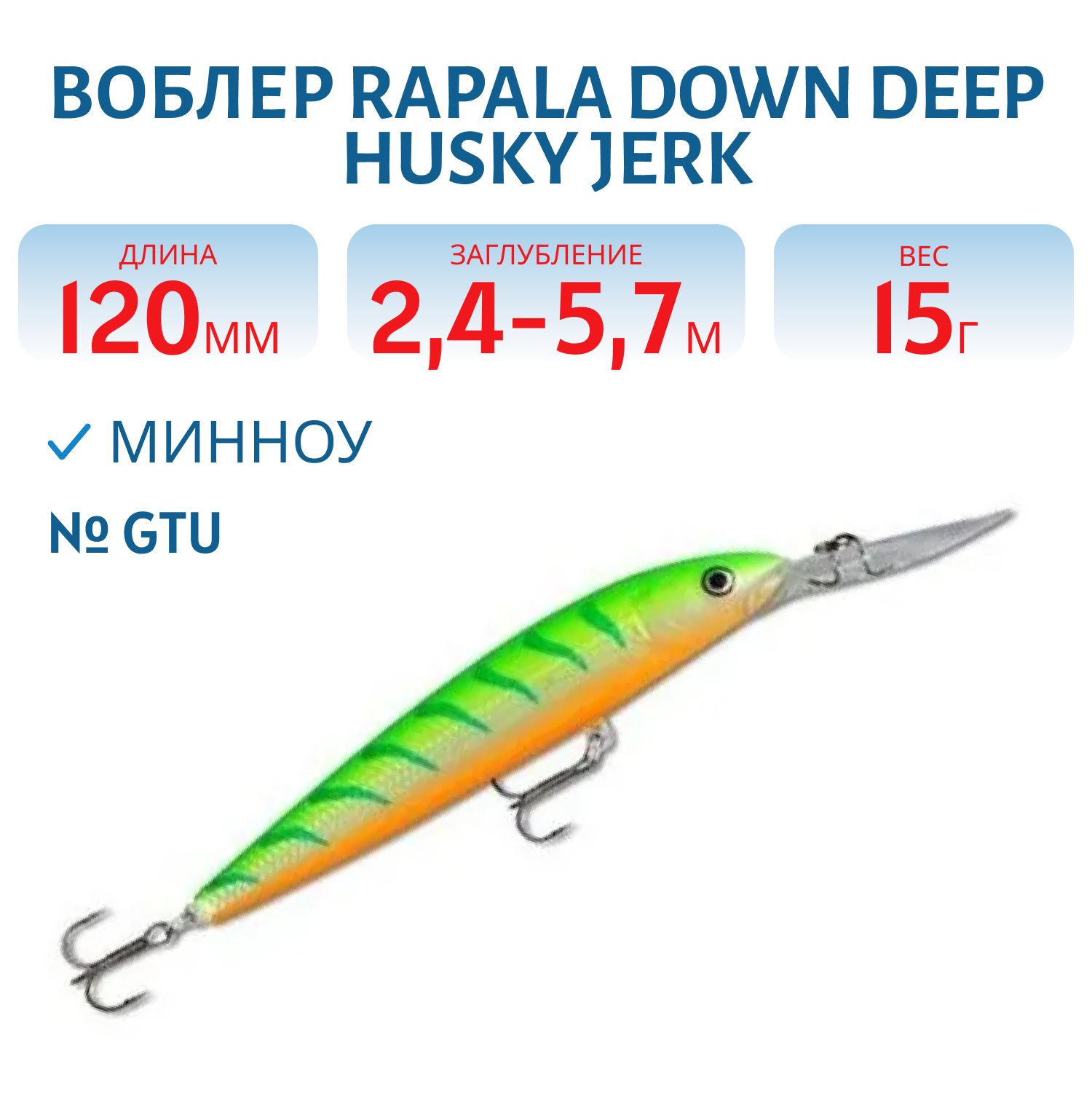 Воблер Rapala Down Deep Husky Jerk 12 /GTU