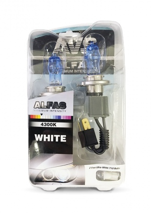 Автолампа газонаполненная AVS ALFAS Maximum Intensity 4300К H4 12V 75/85W (2шт.+2(Т-10)шт.)