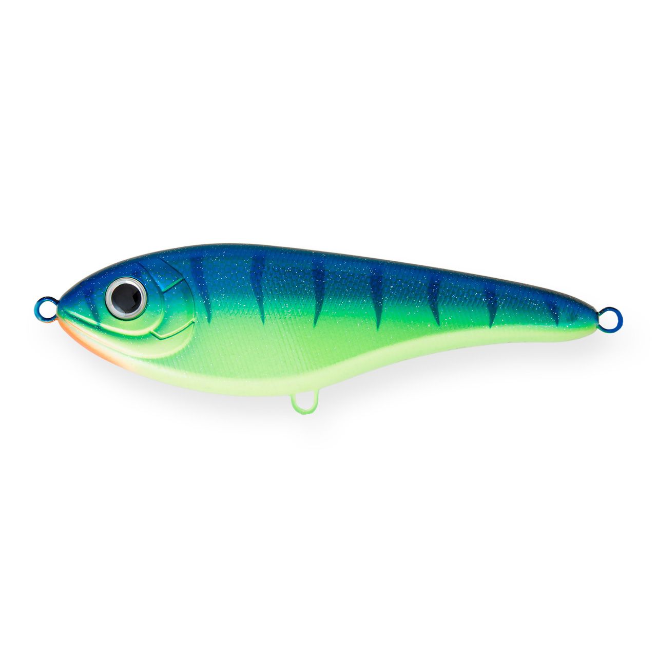 Воблер Джеркбейт Strike Pro Buster Jerk II Shallow Runner,  120 мм,  37 гр,  Загл. 0, 3м.-2, 0м.,  Медленно всплывающий,  цвет:  Blue-yellow Tiger Sparkles,  (EG-049#C063F)