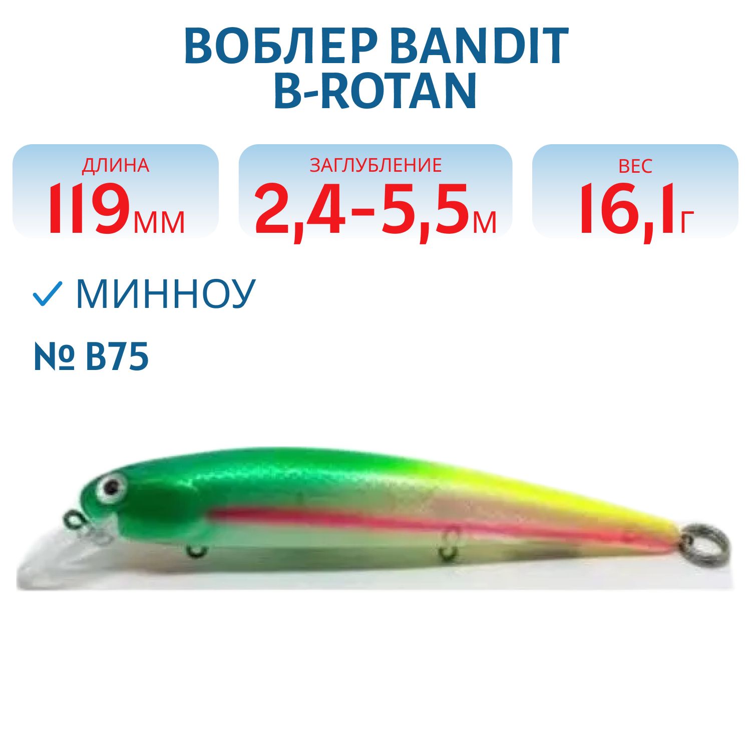 Воблер BANDIT B-ROTAN B75