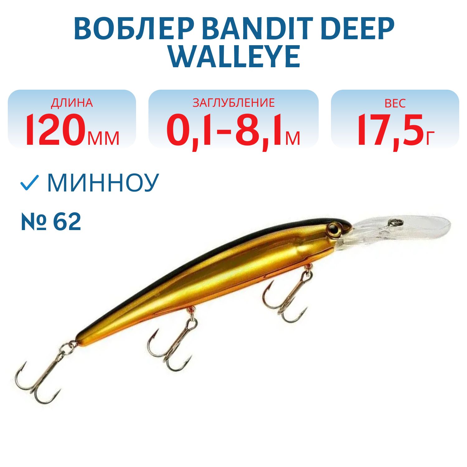 Воблер BANDIT DEEP WALLEYE 62