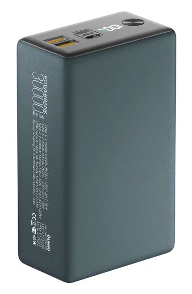 Зарядное устройство QX-30 (внешний АКБ) зеленый (QuickCharge3.0,  PowerDelivery,  LCD) OLMIO (30000mAh) (44459)