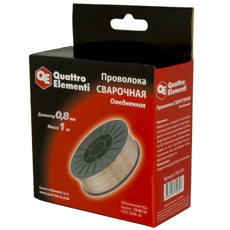 Проволока сварочная Ø0.8мм (1кг) омедненная QUATTRO ELEMENTI (790-397)