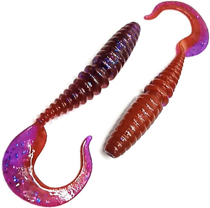 Приманка ZUB-TWIST 150мм(5, 9")-4шт,  (цвет 021) фиолетовый верх -красный низ