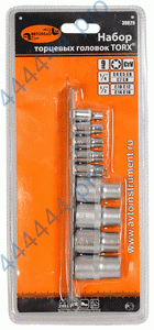 Набор головок 1/2"-1/4" TORX E4-E16 (9пр.) на планке АвтоДело 39829