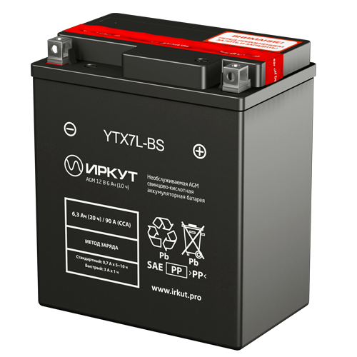 мото 12/6А ИРКУТ AGM (YTX7L-BS) Аккумулятор сух/зар