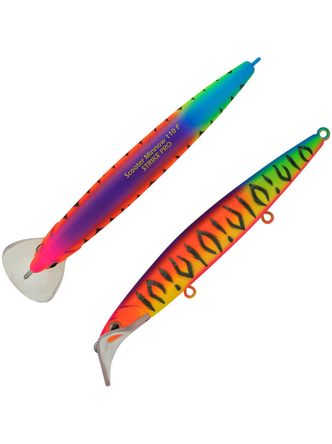 Воблер Минноу Strike Pro Scooter Minnow 110F,  110 мм,  11, 8 гр,  Загл. 1, 5м.-2, 5м.,  Плавающий,  цвет: GC01S/A70-713S Double Black Silver OB/Mat Tiger,  (EG-186F#GC01S/A70-713S)