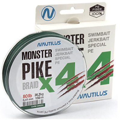 Шнур Nautilus Monster Pike Braid X4 Dark Green d-0.38 31.7кг 70lb 150м